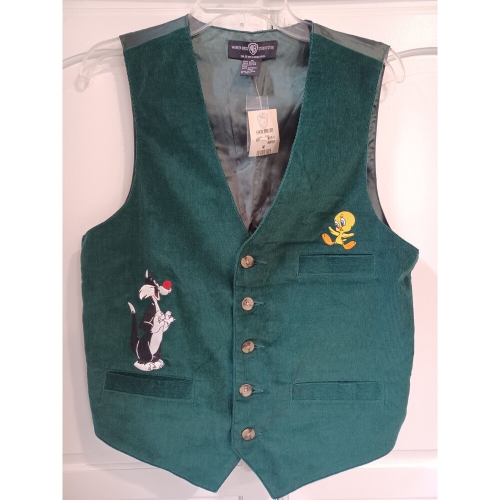 VINTAGE WARNER BROS. TWEETY SLYVESTER GREEN CORDUROY UNISEX VEST SZ. MED NWT